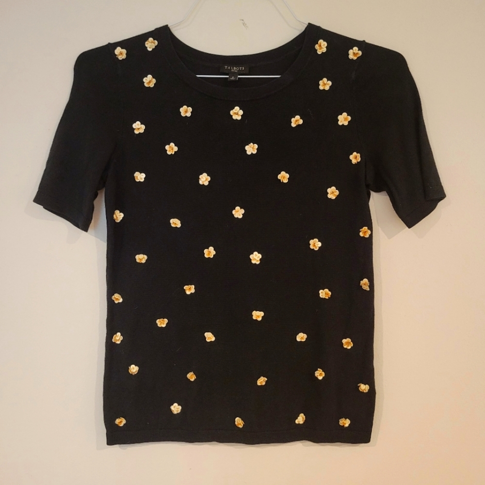 Talbots black top with flower squins size S/P